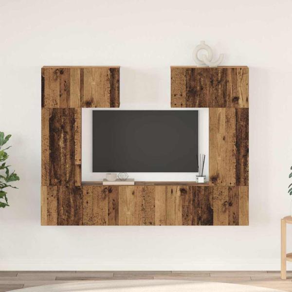 ARDEBO.de - TV-Schrank-Set mit Regal mit Speicher mit Tür 6 pcs Altholz 80 x 30 x 30 cm
