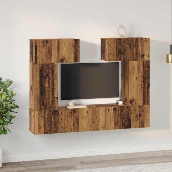 TV-Schrank-Set mit Regal mit Speicher mit Tür 6 pcs Altholz 80 x 30 x 30 cm
