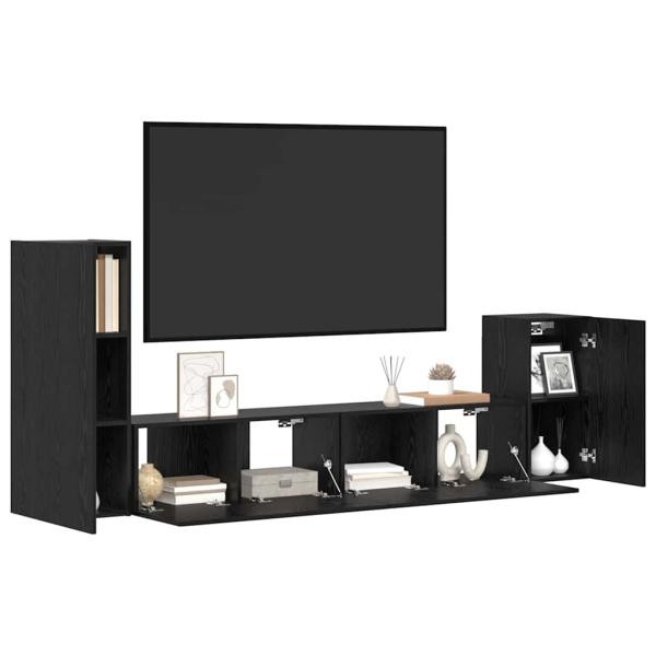 Wand TV Schrank mit Regal mit Speicher mit Tür 4 pcs Schwarz Eiche Holzwerkstoff