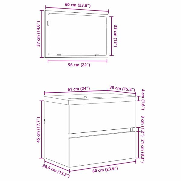 Badezimmermöbel Set 3 pcs Schwarze Eiche 60 x 38.5 x 45 cm