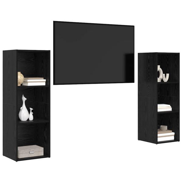 TV-Schrank-Set mit Regal 2 pcs Schwarz Eiche 107 x 35 x 37 cm