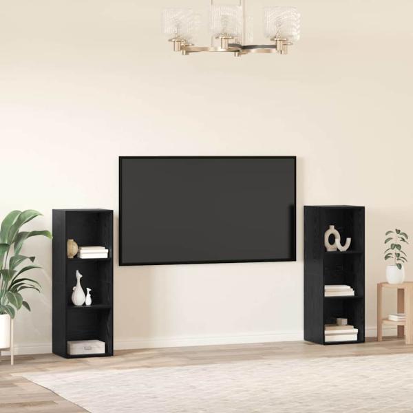 TV-Schrank-Set mit Regal 2 pcs Schwarz Eiche 107 x 35 x 37 cm