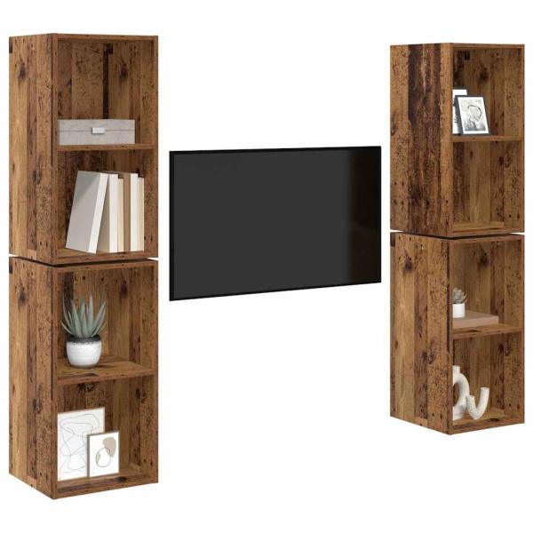 Wand TV Schrank 4 pcs Altes Holz 37 x 37 x 72 cm Holzwerkstoff