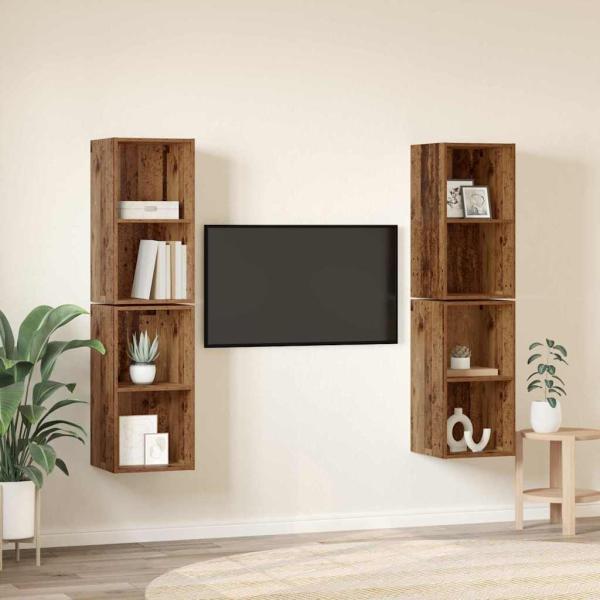 Wand TV Schrank 4 pcs Altes Holz 37 x 37 x 72 cm Holzwerkstoff
