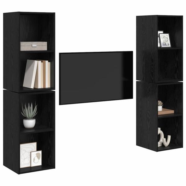 Wand TV Schrank mit Regal 4 pcs Schwarz Eiche 37 x 37 x 72 cm