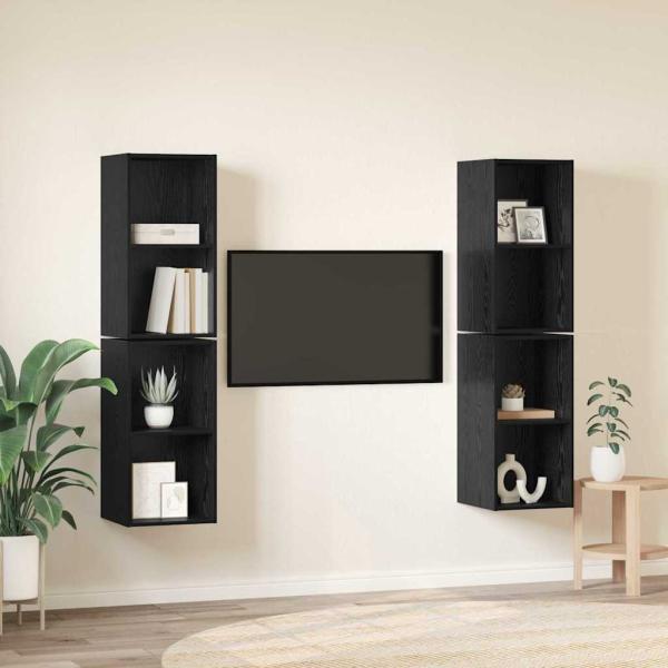 Wand TV Schrank mit Regal 4 pcs Schwarz Eiche 37 x 37 x 72 cm