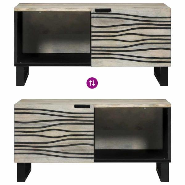 Couchtisch Weiß, Schwarz 80 x 50 x 40 cm Massives Mangoholz