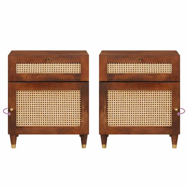 Nachttische Braun Rattan und massivem Mango Holz