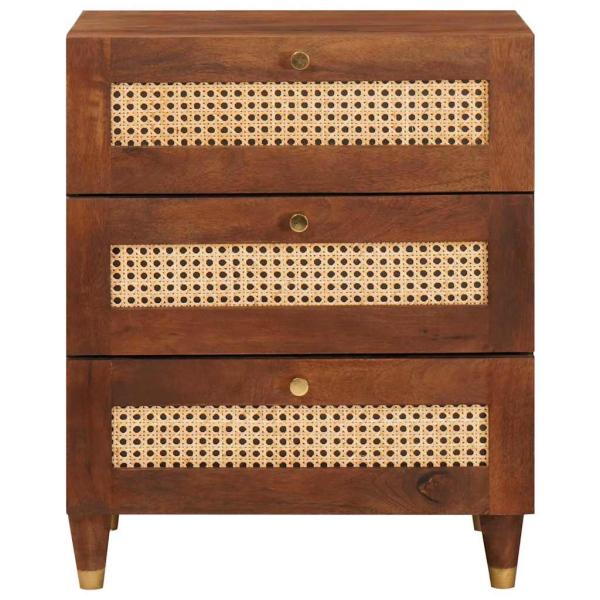 Nachttische Braun Rattan und massives Mangoholz