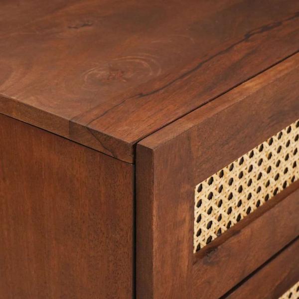 Nachttische Braun Rattan und massives Mangoholz