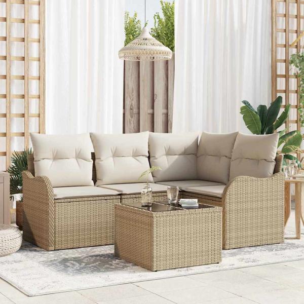 ARDEBO.de - 5-teiliges Garten-Sofa-Set mit Kissen Braun Poly-Rattan
