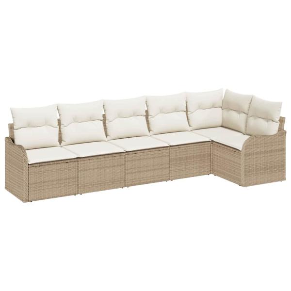 6-teiliges Garten-Sofa-Set mit Kissen Beige Poly Rattan