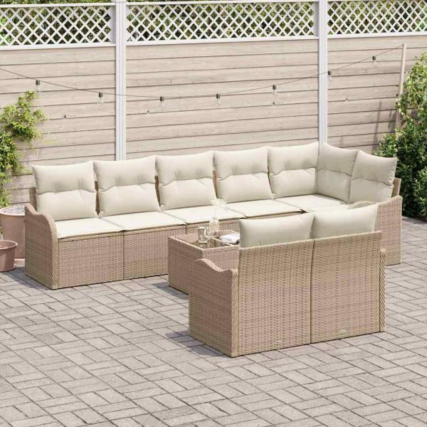 9-tlg. Garten-Sofagarnitur mit Kissen Braun Poly Rattan