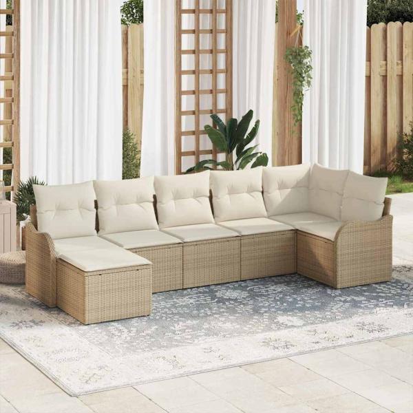 ARDEBO.de - 7-tlg. Garten-Sofagarnitur mit Kissen Beige Poly Rattan