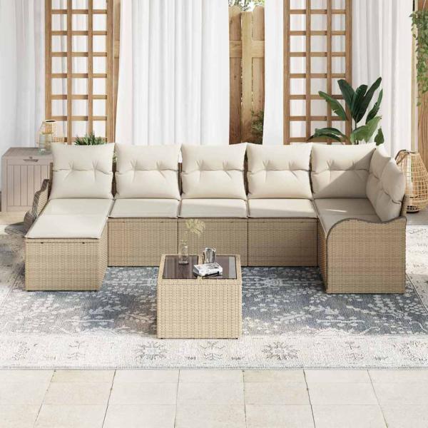 8-tlg. Garten-Sofagarnitur mit Kissen Braun Poly Rattan