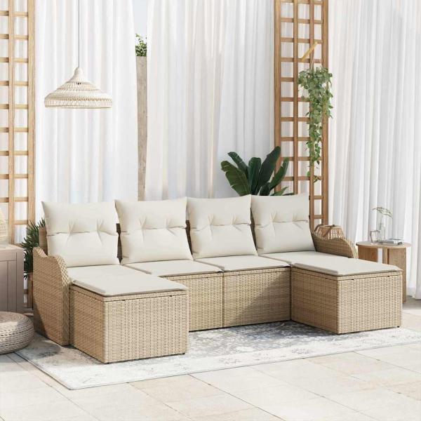 ARDEBO.de - 6-teiliges Garten Sofa Set mit Kissen Beige Poly Rattan