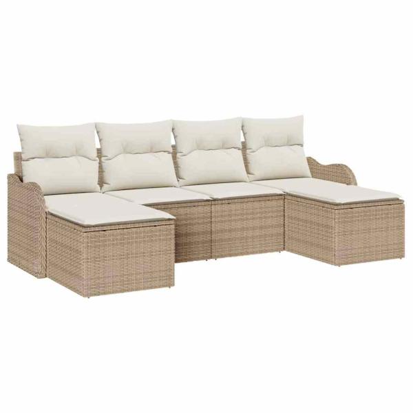 6-teiliges Garten Sofa Set mit Kissen Beige Poly Rattan