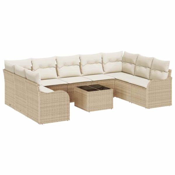 10-teiliges Garten Sofa Set mit Kissen in Braunem Poly Rattan