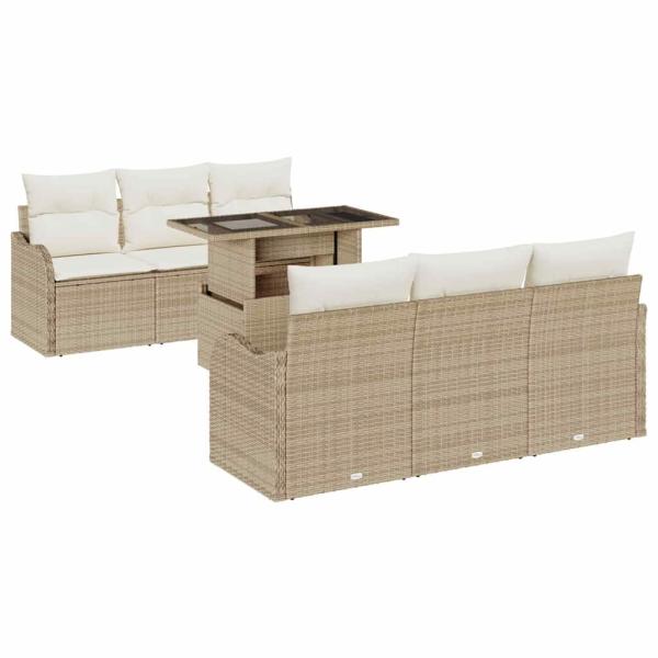 7-teiliges Garten Sofa Set mit Kissen Beige Poly Rattan
