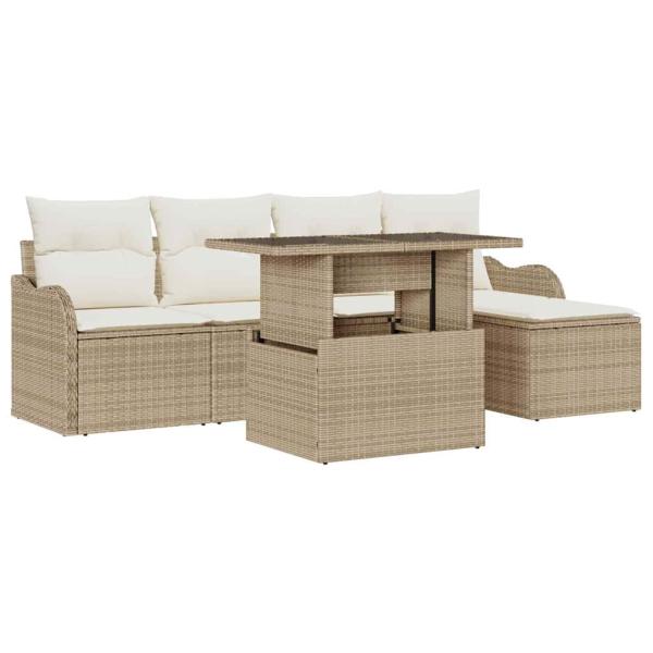 6-teilige Garten Sofa Set mit Kissen Beige Poly Rattan