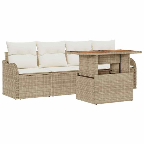 5-teiliges Garten-Sofaset mit Kissen Beige Poly-Rattan