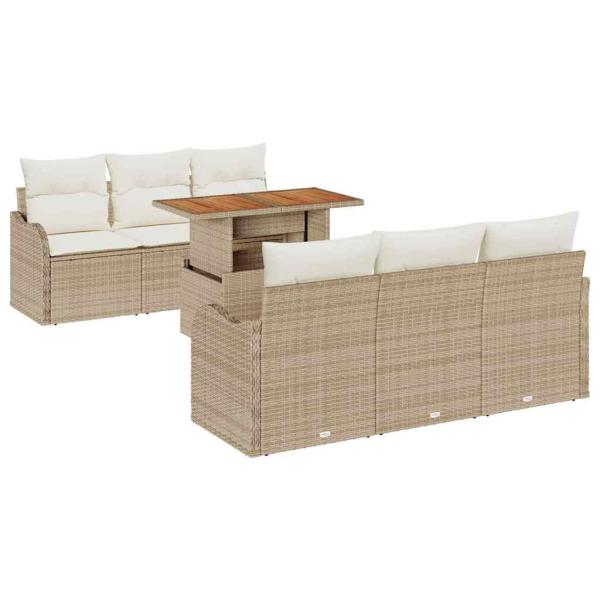 7-teiliges Garten-Sofa-Set mit Kissen Beige Poly Rattan