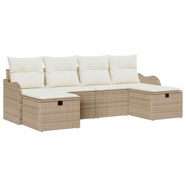 6-teiliges Garten Sofa Set mit Kissen Beige Poly Rattan