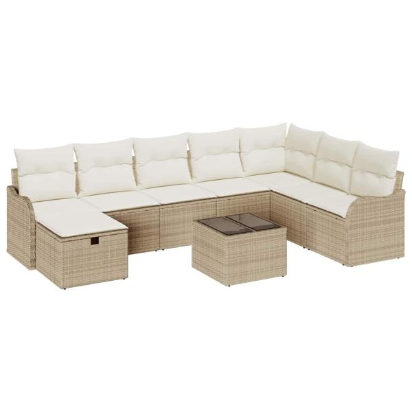 9-teiliges Garten-Sofa-Set mit Kissen Beige Poly Rattan
