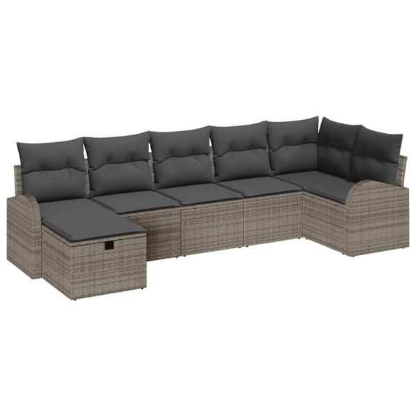 ARDEBO.de - 7-teiliges Garten Sofa Set mit Kissen Grau Poly Rattan