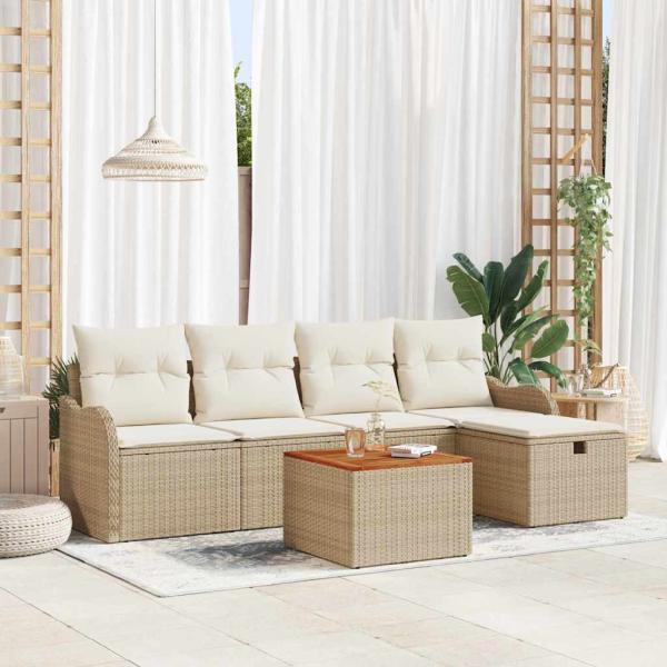 ARDEBO.de - 6-tlg. Garten-Sofagarnitur mit Kissen Beige Poly Rattan
