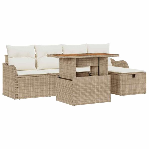 6-teiliges Garten Sofa Set mit Kissen Beige Poly Rattan