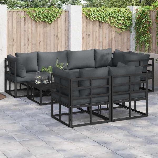 ARDEBO.de - Garten-Sofa-Set 7 pcs Schwarz 283 x 143 x 71 cm Aluminium