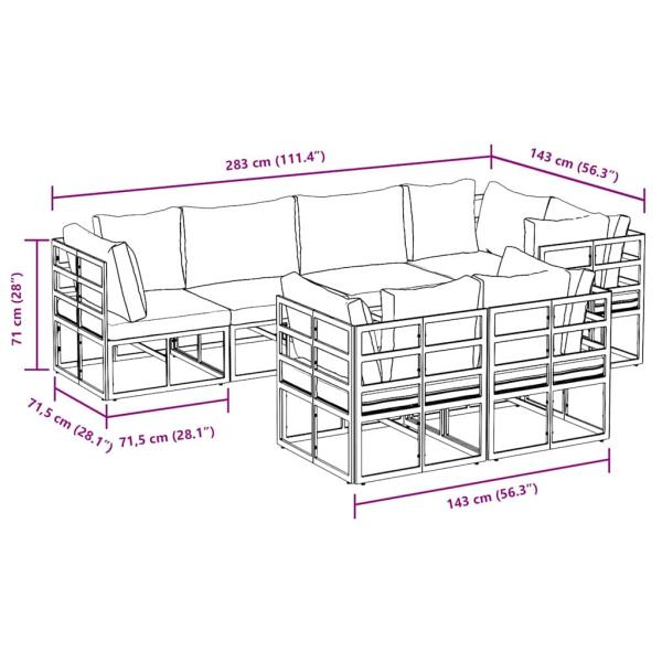 Garten-Sofa-Set 7 pcs Schwarz 283 x 143 x 71 cm Aluminium