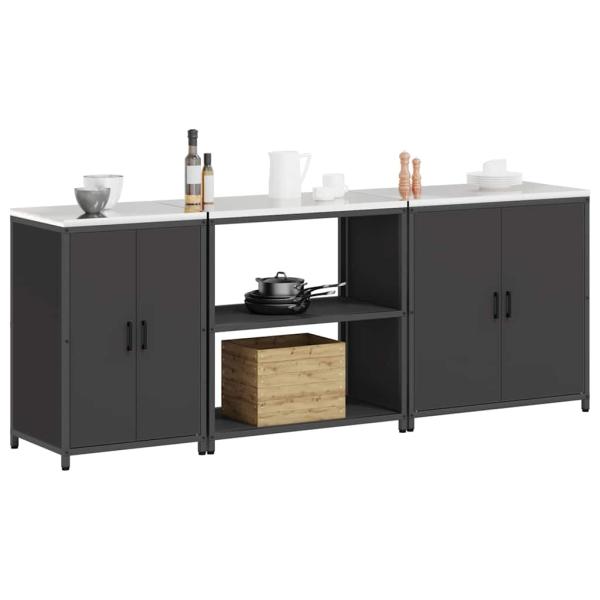 Küchenaufbewahrungsset mit Regal Sonstiges 3 pcs Schwarz 210 x 50 x 92 cm