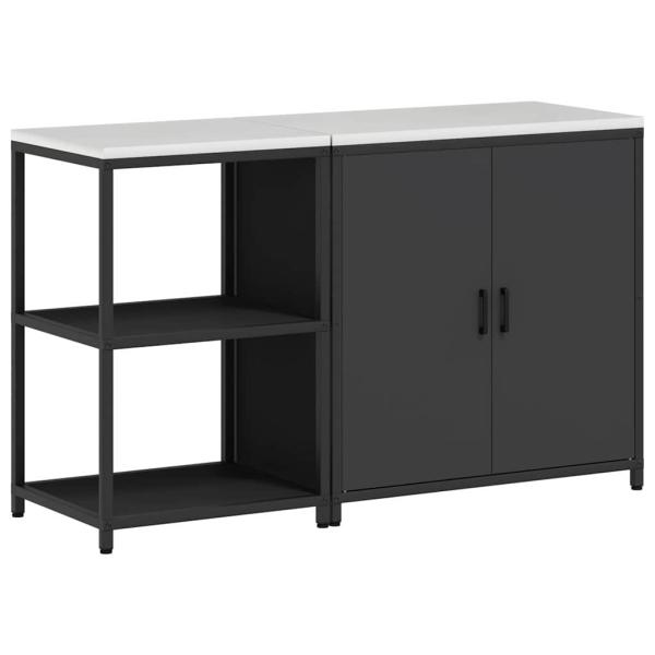 Küchenlager-Set mit Regal mit Speicher mit Tür Verstellbar 2 pcs Schwarz 150 x 50 x 92 cm