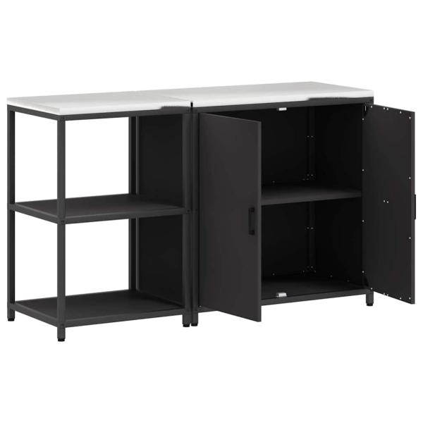 Küchenlager-Set mit Regal mit Speicher mit Tür Verstellbar 2 pcs Schwarz 150 x 50 x 92 cm