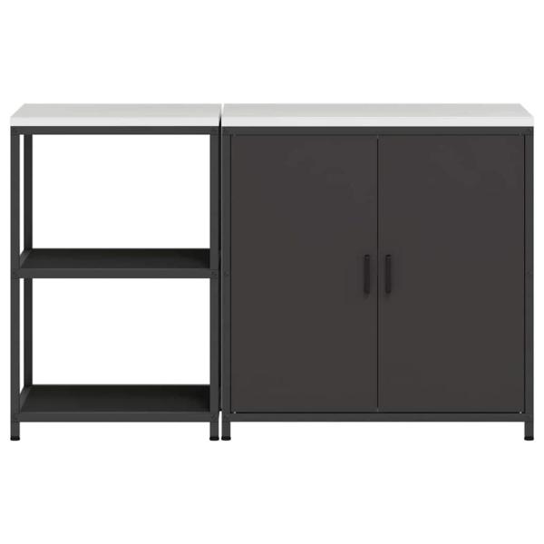 Küchenlager-Set mit Regal mit Speicher mit Tür Verstellbar 2 pcs Schwarz 150 x 50 x 92 cm