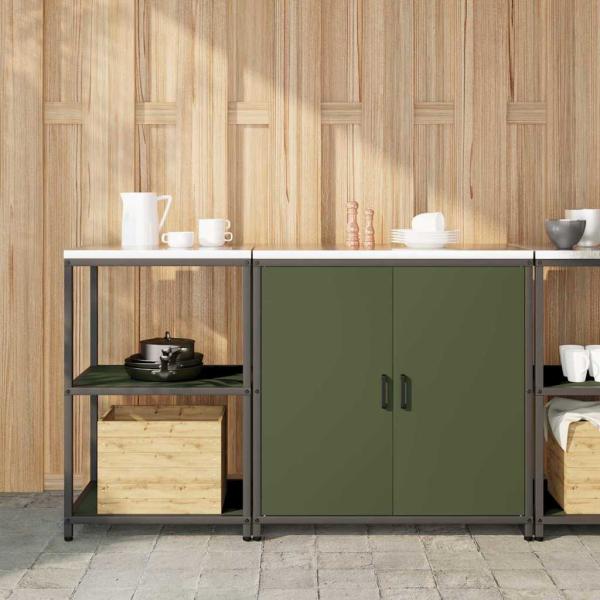 ARDEBO.de - Küchenlager-Set mit Regal mit Speicher mit Tür Verstellbar 2 pcs Olive Grün 150 x 50 x 92 cm
