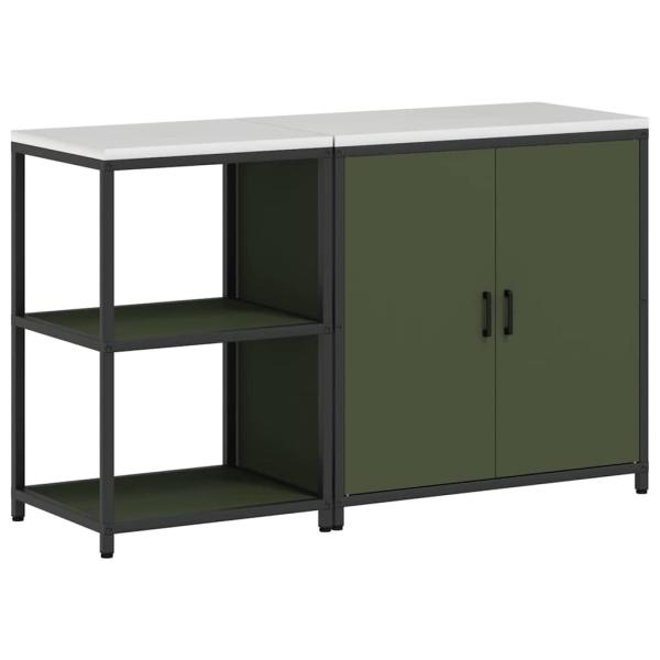 Küchenlager-Set mit Regal mit Speicher mit Tür Verstellbar 2 pcs Olive Grün 150 x 50 x 92 cm