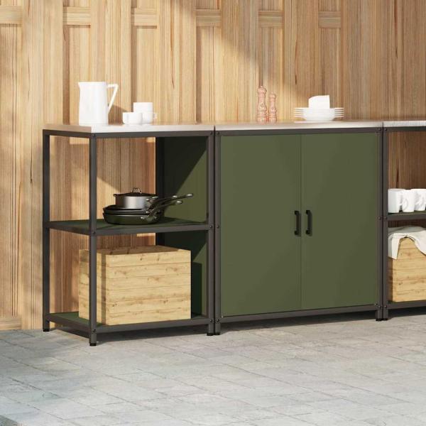 Küchenlager-Set mit Regal mit Speicher mit Tür Verstellbar 2 pcs Olive Grün 150 x 50 x 92 cm