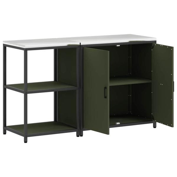Küchenlager-Set mit Regal mit Speicher mit Tür Verstellbar 2 pcs Olive Grün 150 x 50 x 92 cm