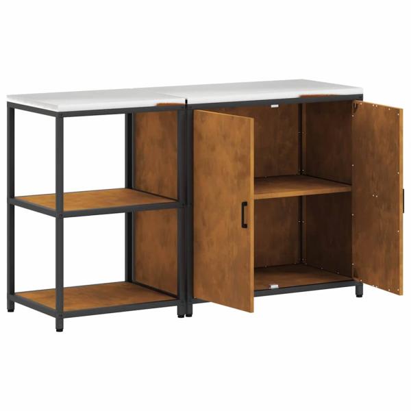 Küchenlager-Set mit Regal mit Speicher mit Tür Verstellbar 2 pcs Rostig 150 x 50 x 92 cm
