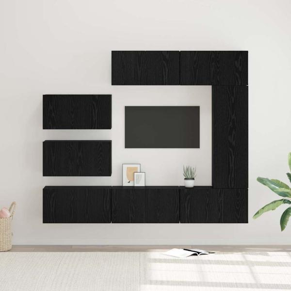 ARDEBO.de - TV-Schranksatz mit Regal Sonstiges 8 pcs Schwarz Eiche 30,5 x 30 x 90 cm