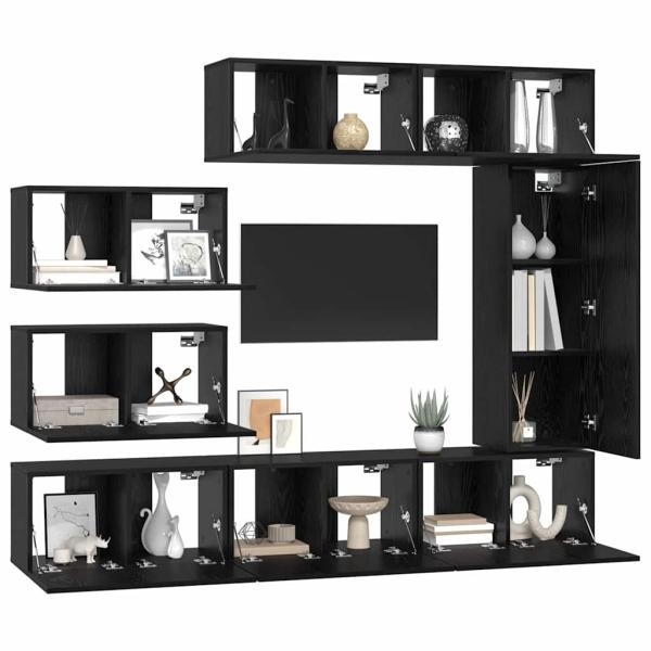 TV-Schranksatz mit Regal Sonstiges 8 pcs Schwarz Eiche 30,5 x 30 x 90 cm
