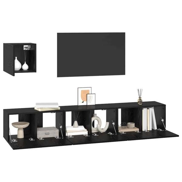 TV-Regal Set Sonstiges mit Speicher mit Tür 4 pcs Schwarz Eiche 60 x 30 x 30 cm