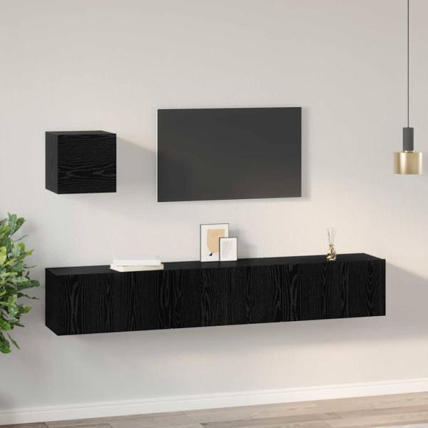 TV-Regal Set Sonstiges mit Speicher mit Tür 4 pcs Schwarz Eiche 60 x 30 x 30 cm