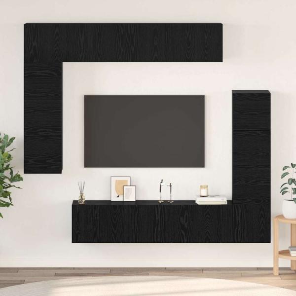 ARDEBO.de - TV-Schranksatz mit Regal Sonstiges mit Speicher mit Tür 8 pcs Schwarz Eiche 80 x 30 x 30 cm