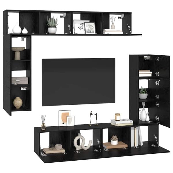 TV-Schranksatz mit Regal Sonstiges mit Speicher mit Tür 8 pcs Schwarz Eiche 80 x 30 x 30 cm