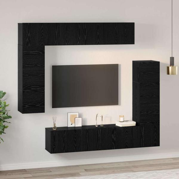 TV-Schranksatz mit Regal Sonstiges mit Speicher mit Tür 8 pcs Schwarz Eiche 80 x 30 x 30 cm