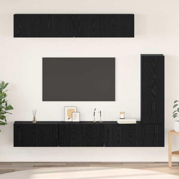 ARDEBO.de - TV-Schranksatz mit Regal Sonstiges 6 pcs Schwarz Eiche 30,5 x 30 x 90 cm